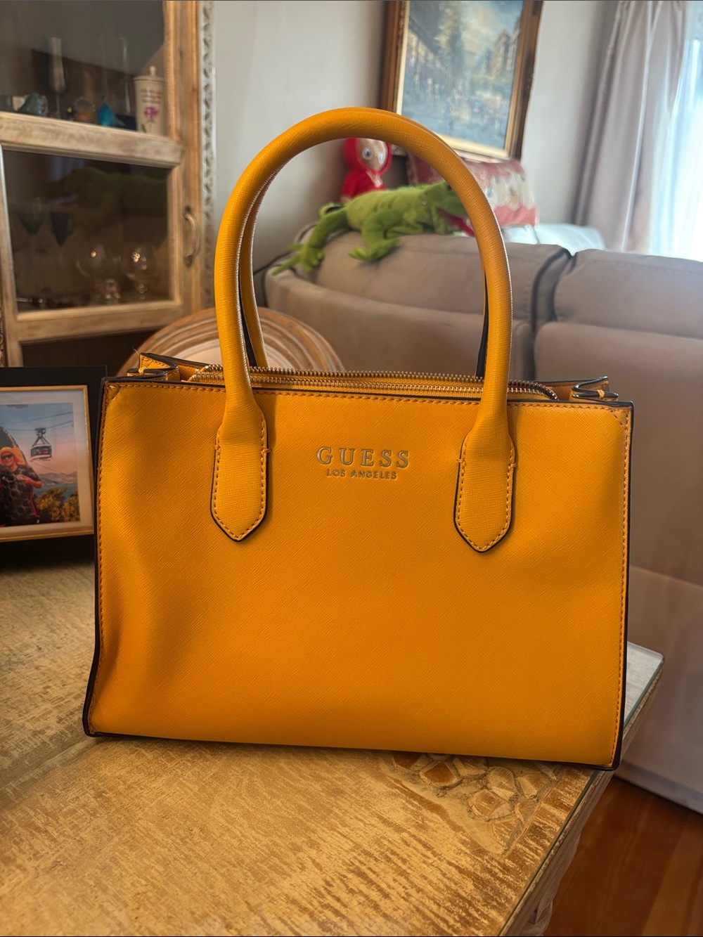 Guess Structured Satchel in Yellow